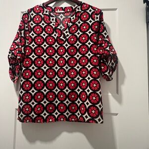 Freeway Boxy Red and Black Blouse with 3/4 Sleeves